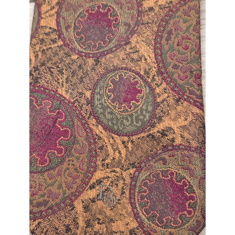 Christian Dior Monsieur Vintage‎ Paisley Medallion Silk Blend Tie Gold Burgundy